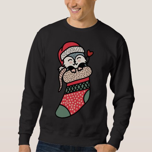 Niedliches Baby Possum in der Weihnachtssocke Xmas Sweatshirt (Vorderseite)