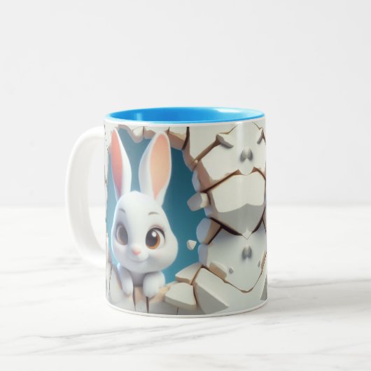 niedliches Baby Rabbit Hot Cocoa Kaffees Tiere in Zweifarbige Tasse (Vorderseite Links)
