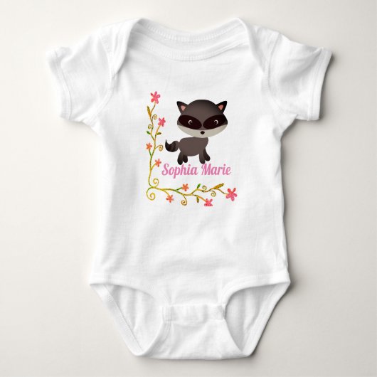 Niedliches Baby Raccoon mit Blume Baby Strampler (Vorderseite)