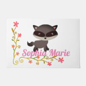 Niedliches Baby Raccoon mit Blume Fußmatte (Vorderseite)