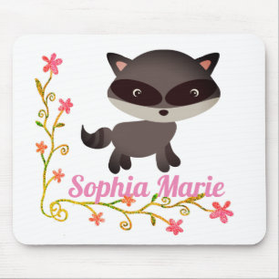 Niedliches Baby Raccoon mit Blume Mousepad