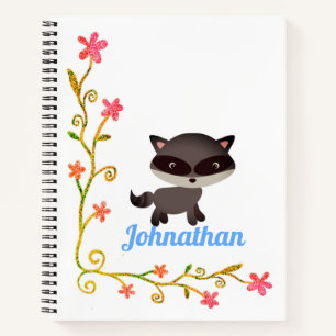 Niedliches Baby Raccoon mit Blume Notizblock