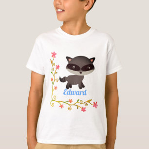 Niedliches Baby Raccoon mit Blume T-Shirt