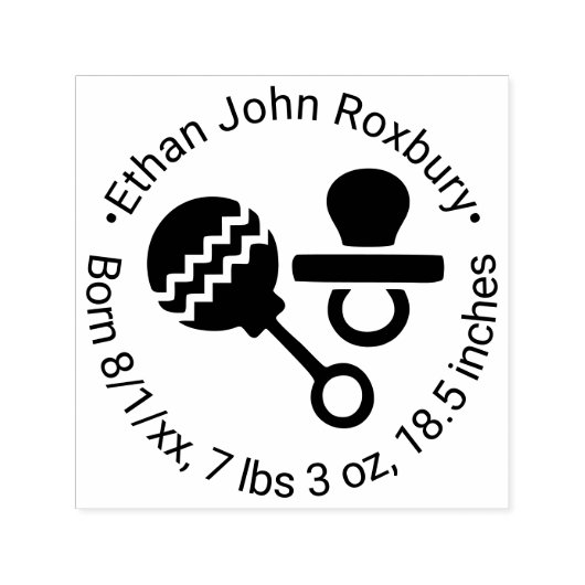 Niedliches Baby Rattle und Schnuller Geburtserklär Permastempel (Design)