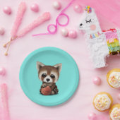 Niedliches Baby-roter Panda, der mit Basketball Pappteller (Party)