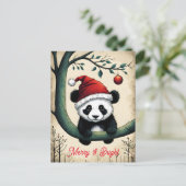 Niedliches Baby Santa Panda auf dem Zweig Bäume We Postkarte (Stehend Vorderseite)