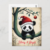 Niedliches Baby Santa Panda auf dem Zweig Bäume We Postkarte (Vorne/Hinten)