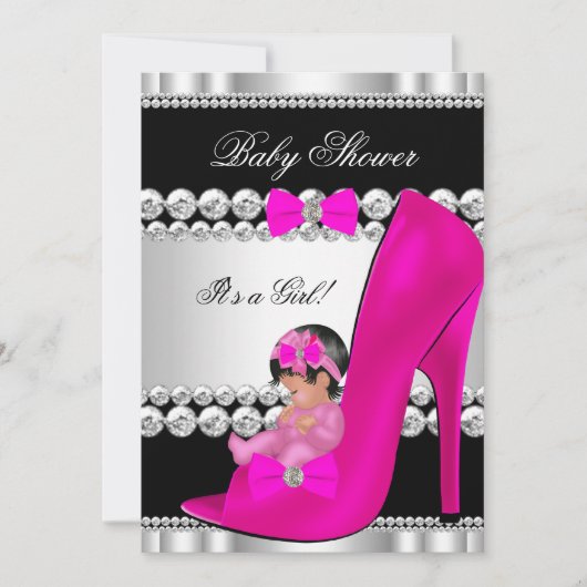 Niedliches Baby Shower Girl Hot Pink Baby in Schuh Einladung (Vorderseite)