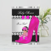Niedliches Baby Shower Girl Hot Pink Baby in Schuh Einladung (Stehend Vorderseite)