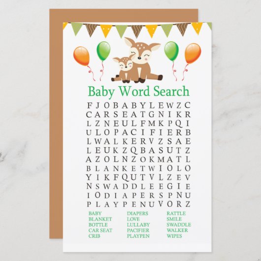 Niedliches Baby Shower Word Search Game (Vorne/Hinten)