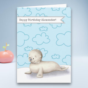 Niedliches Baby Siegel Personalisiert Happy Birthd Karte