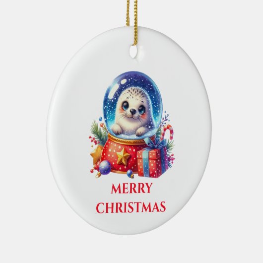 Niedliches Baby Siegel Weihnachten Keramik Ornament (Rechts)