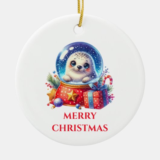 Niedliches Baby Siegel Weihnachten Keramik Ornament (Vorne)