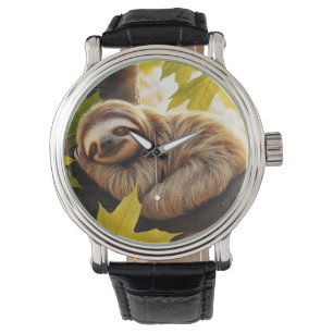 Niedliches Baby-Sloth-Schlaf im Baum Armbanduhr