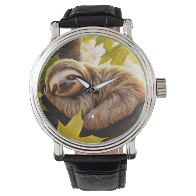 Niedliches Baby-Sloth-Schlaf im Baum Armbanduhr (Vorderseite)