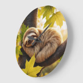 Niedliches Baby-Sloth-Schlaf im Baum Große Wanduhr (Winkel)