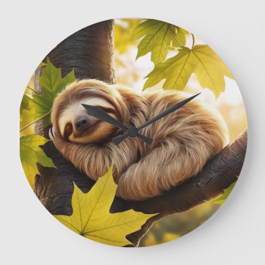 Niedliches Baby-Sloth-Schlaf im Baum Große Wanduhr (Vorderseite)