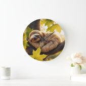 Niedliches Baby-Sloth-Schlaf im Baum Große Wanduhr (Zuhause)