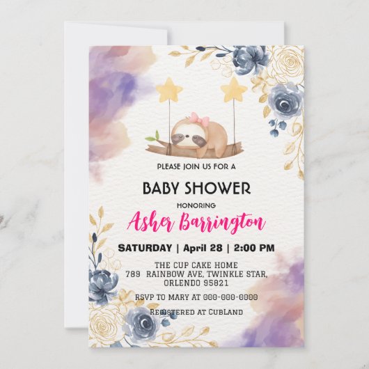 Niedliches Baby-Slots bunte Blume Babydusche Party Einladung (Vorderseite)