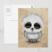 Niedliches Baby Snowy Owl Chic auf Age Texture Postkarte (Vorne/Hinten)