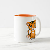 Niedliches Baby Tiger Animal Cartoon & Monogram Zweifarbige Tasse (VorderseiteRechts)