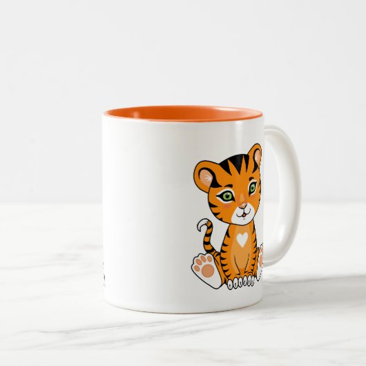 Niedliches Baby Tiger Animal Cartoon & Monogram Zweifarbige Tasse (VorderseiteRechts)