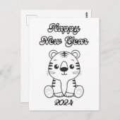 Niedliches Baby Tiger Black & White New Year Postkarte (Vorne/Hinten)