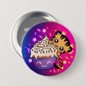 Niedliches Baby Tiger mit kosmischem Star Cupcake Button (Vorne & Hinten)
