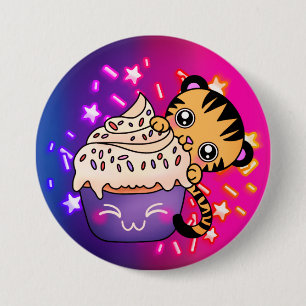 Niedliches Baby Tiger mit kosmischem Star Cupcake Button