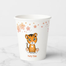 Niedliches Baby Tiger & Pink Blume Party Papiersor