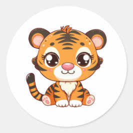Niedliches Baby Tiger Sitzen Runder Aufkleber