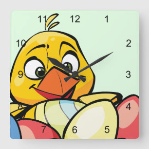 Niedliches Baby- und Ostereier Quadratische Wanduhr
