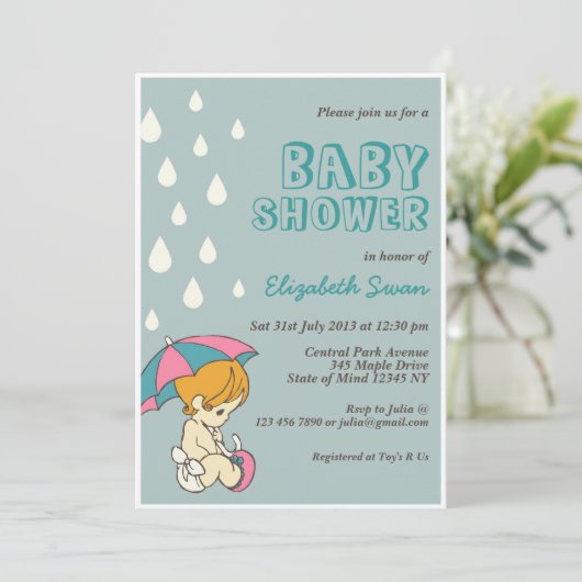 Niedliches Baby- und Umbrella-Baby-Dusche Einladun Einladung (Stehend Vorderseite)