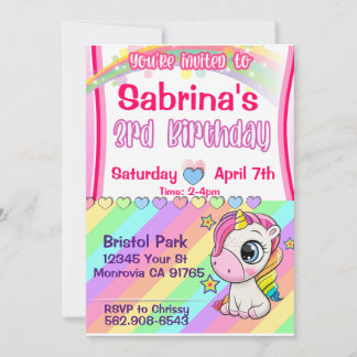Niedliches Baby Unicorn 3. Geburtstagseinladung Einladung