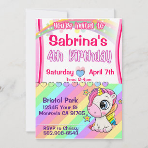 Niedliches Baby Unicorn 4. Geburtstagseinladung Einladung