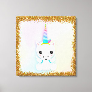 Niedliches Baby Unicorn mit Flügeln Leinwanddruck
