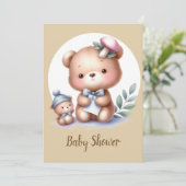 Niedliches Baby Watercolor Teddy Bear Baby Einladung (Stehend Vorderseite)