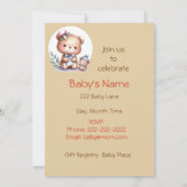 Niedliches Baby Watercolor Teddy Bear Baby Einladung (Rückseite)