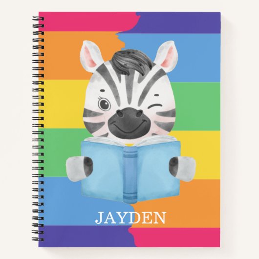 Niedliches Baby Zebra Reading Book Name Kids Rainb Notizblock (Vorderseite)