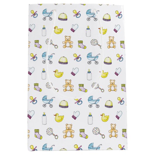 Niedliches Babyduschenmuster Mittlere Geschenktüte (Vorderseite)