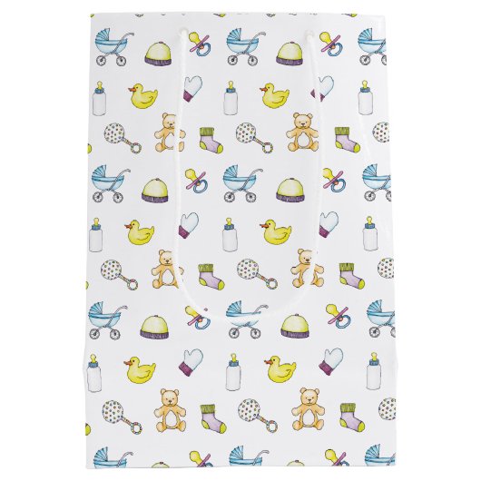 Niedliches Babyduschenmuster Mittlere Geschenktüte (Rückseite)