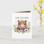 Niedliches Babyhippo fügt Text zu jedem Zweck hinz Karte (Gelbe Blume)