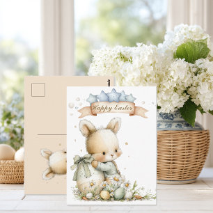 Niedliches Babykaninchen in Schlafanzug mit einem  Postkarte