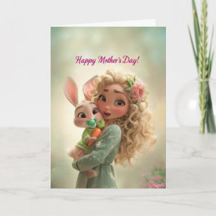 Niedliches Babykaninchen mit Karotte Frohen Mutter Karte