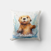 Niedliches Babymeer Otter in Wasser Splash Persona Kissen (Vorderseite)