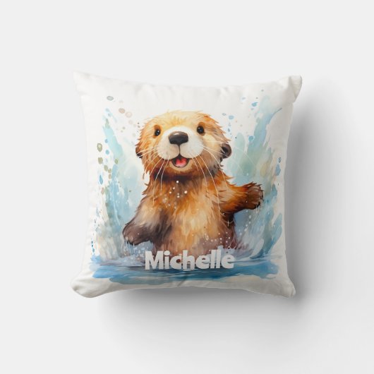 Niedliches Babymeer Otter in Wasser Splash Persona Kissen (Vorderseite)