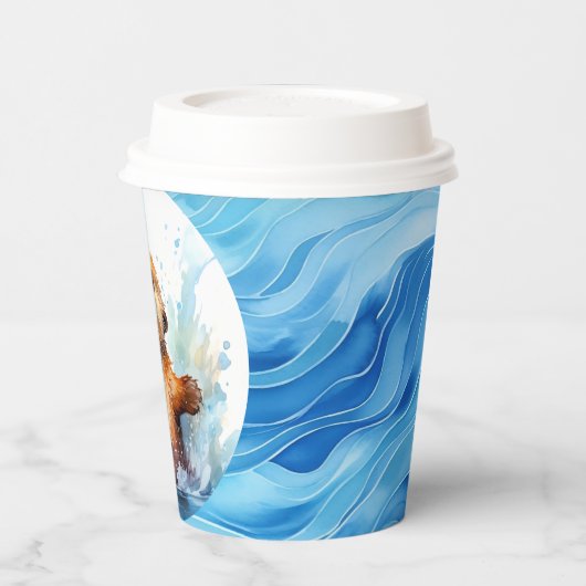 Niedliches Babymeer Otter in Wasser Splash Persona Pappbecher (Links)