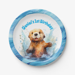 Niedliches Babymeer Otter in Wasser Splash Persona Pappteller