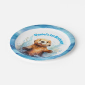 Niedliches Babymeer Otter in Wasser Splash Persona Pappteller (Schrägansicht)