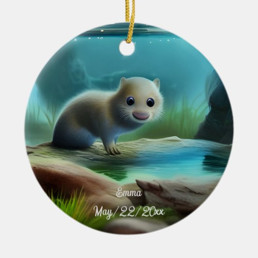 Niedliches Babyotter im Teich - personalisierbar Keramik Ornament (Vorne)